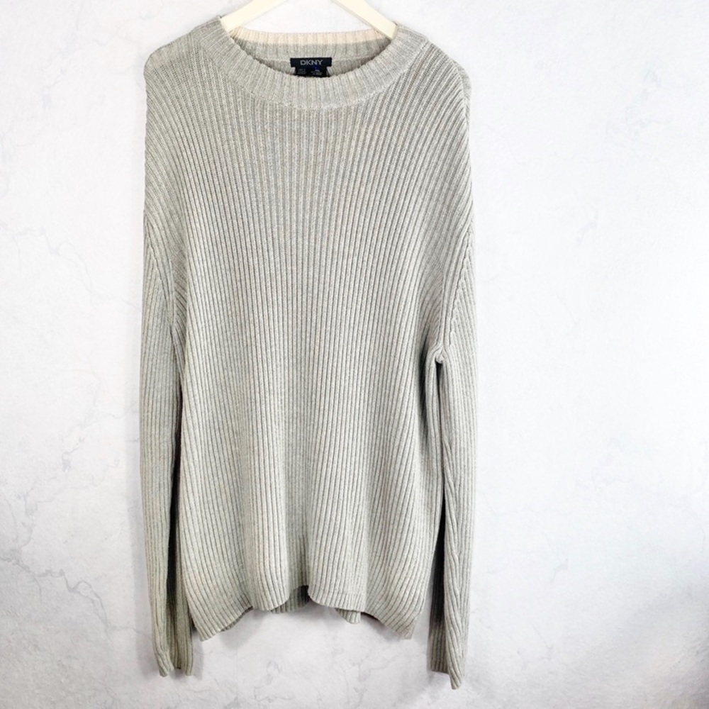 [DKNY] Men's Gray Ribbed Sweater